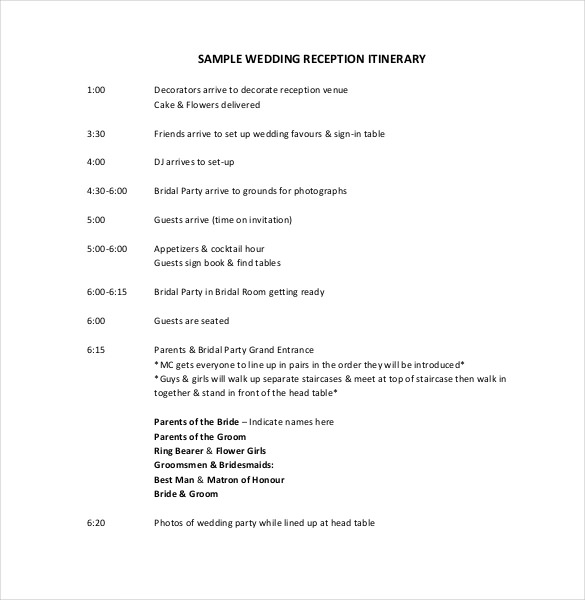 hour wedding reception timeline