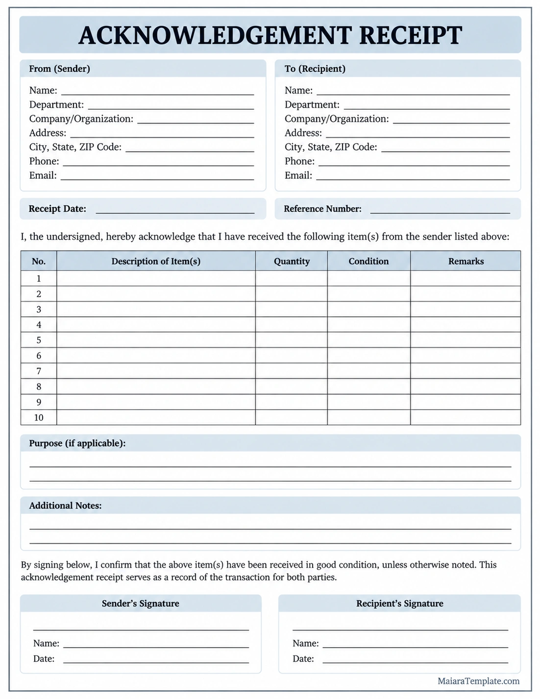 Acknowledgement Receipt Template