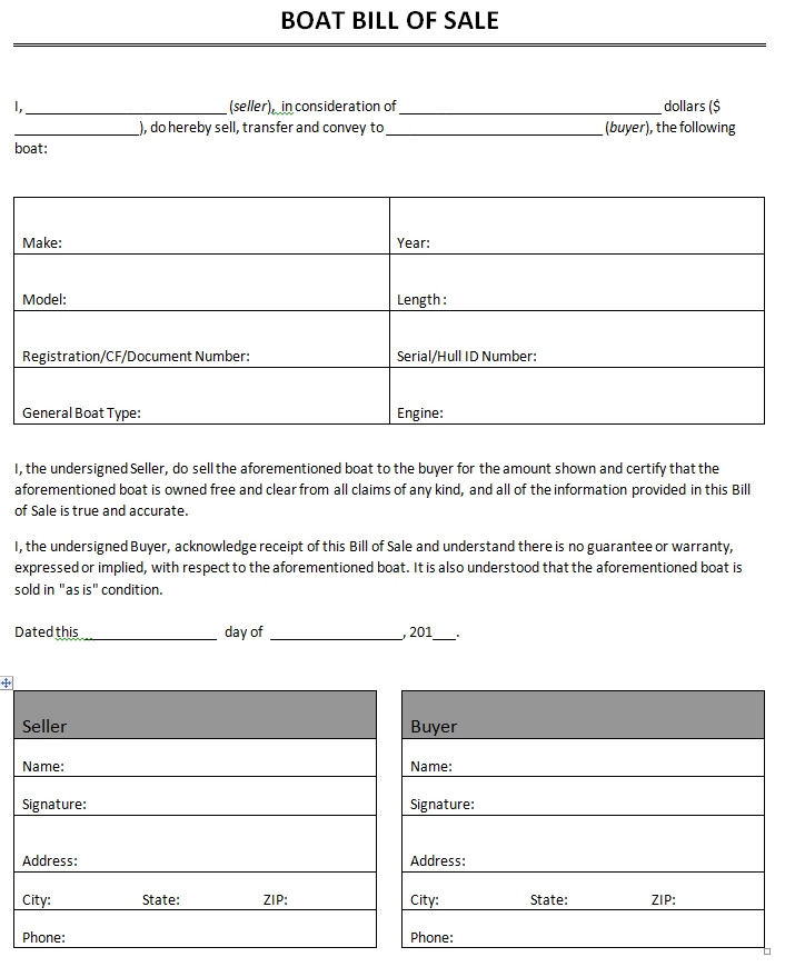 Bill of Sale Template For Boat Example Bill of Sale Template For Boat Example