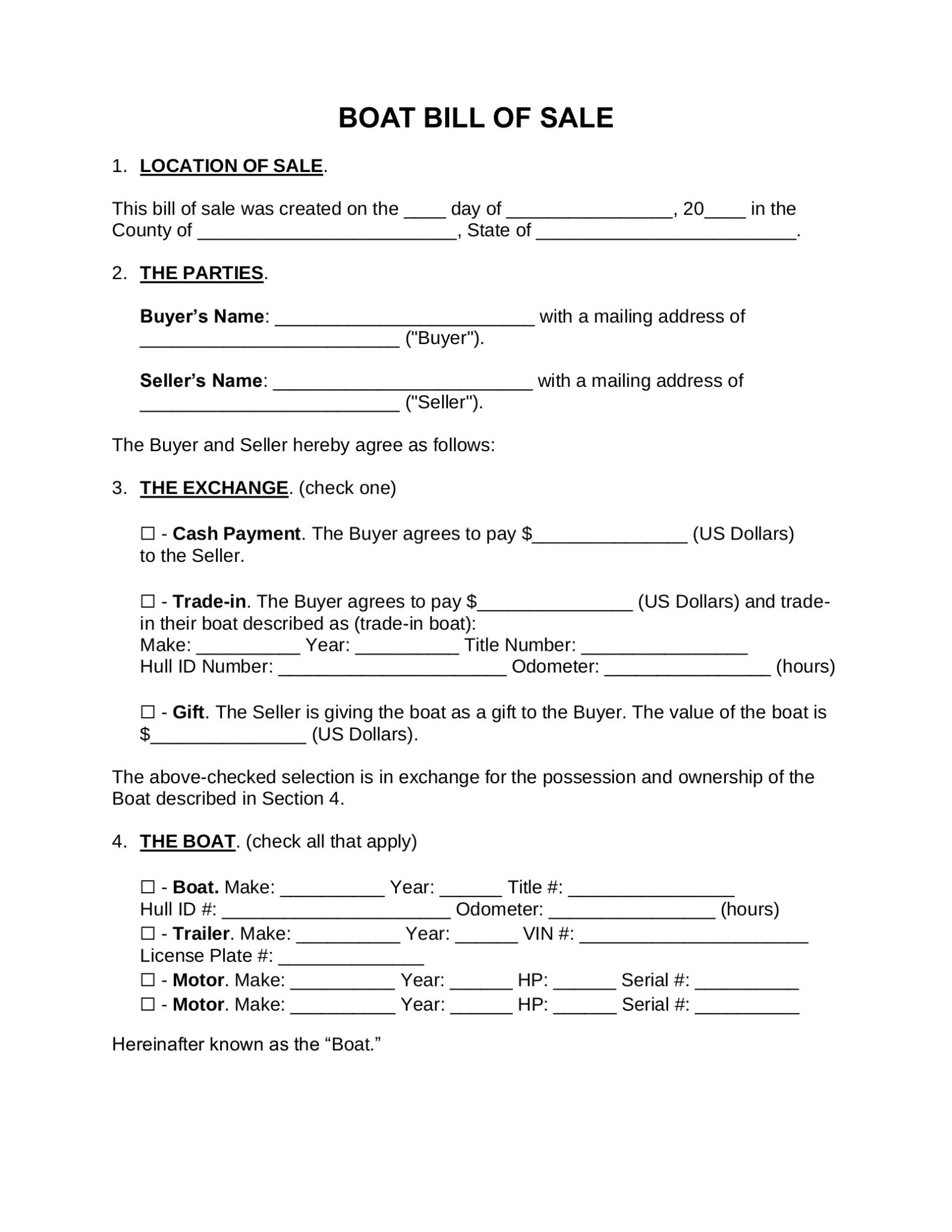 Bill of Sale Template For Boat Sample Bill of Sale Template For Boat Sample