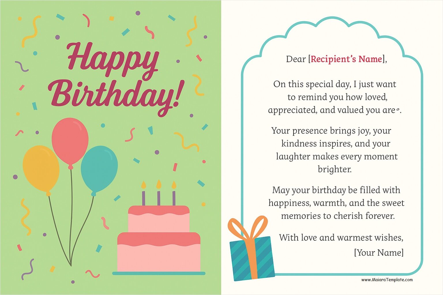 Printable Birthday Greeting Card Template