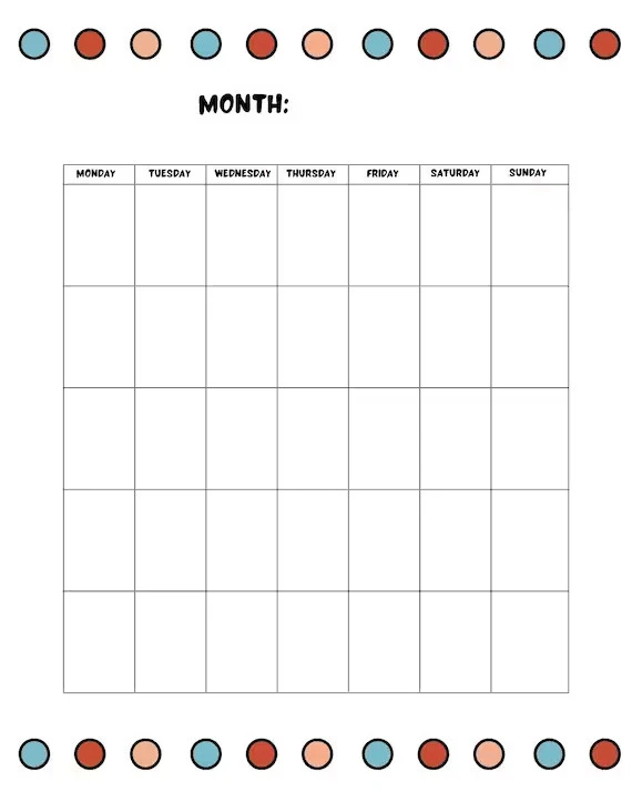 Blank Monthly Calendar Template Example