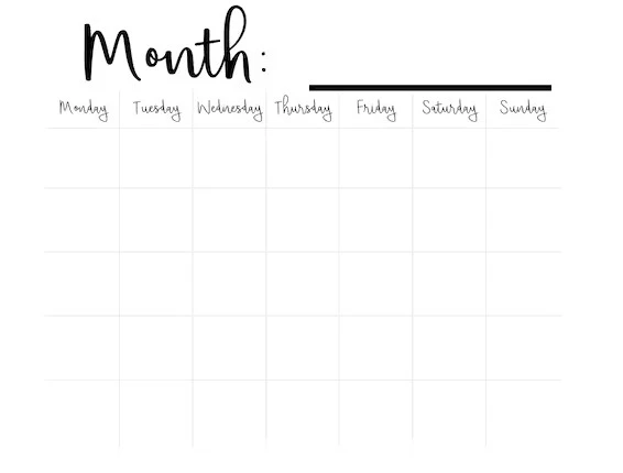 Blank Monthly Calendar Template Sample