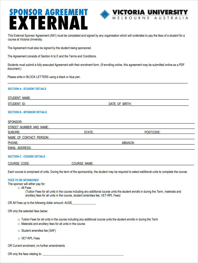 Blank Sponsorship Agreement Form Blank Sponsorship Agreement Form