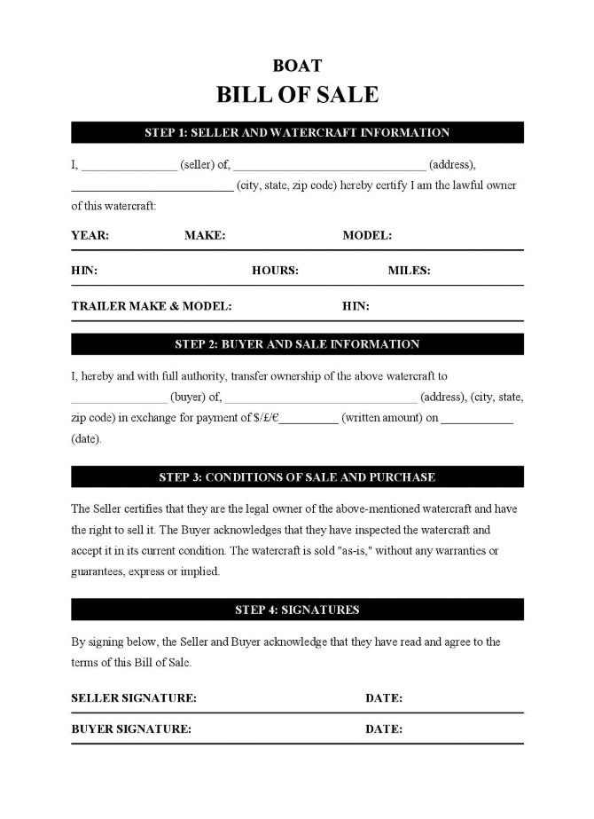 Boat Bill Of Sale Template