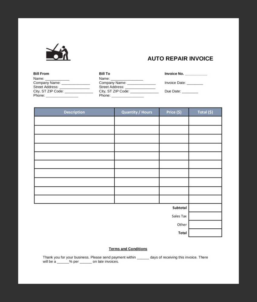 Car Repair Receipt Template Example Car Repair Receipt Template Example