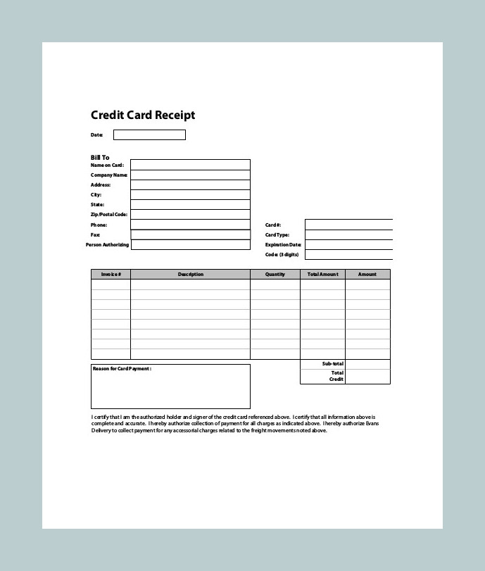 Credit Card Receipt Template Sample Credit Card Receipt Template Sample