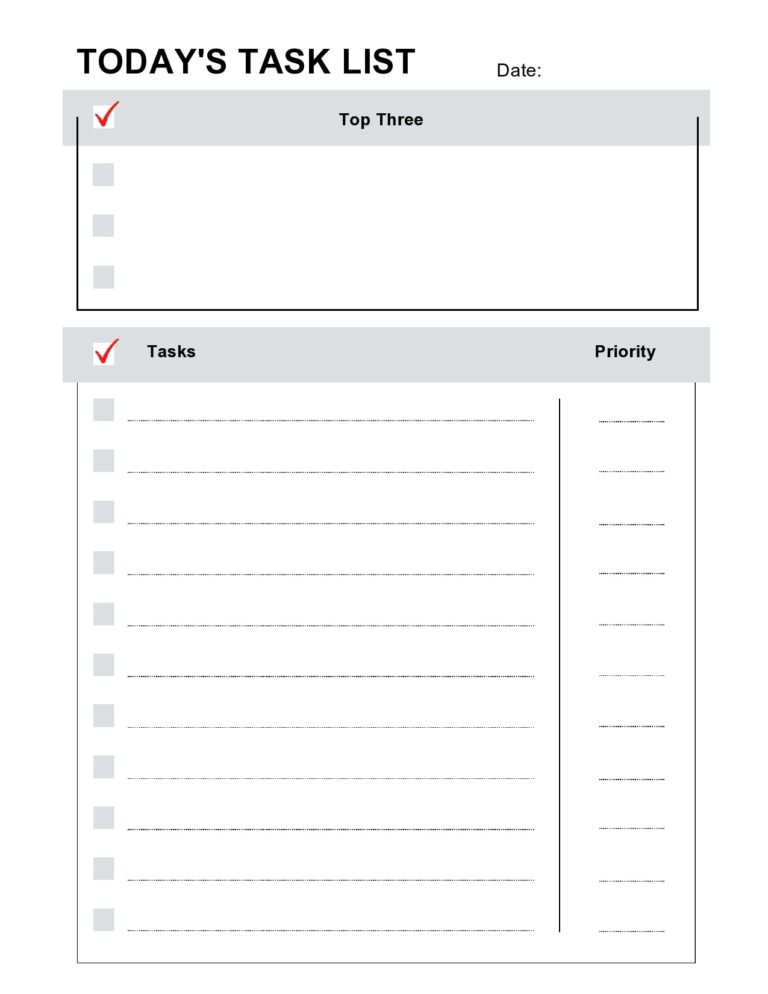 Free Printable Daily Task List Template