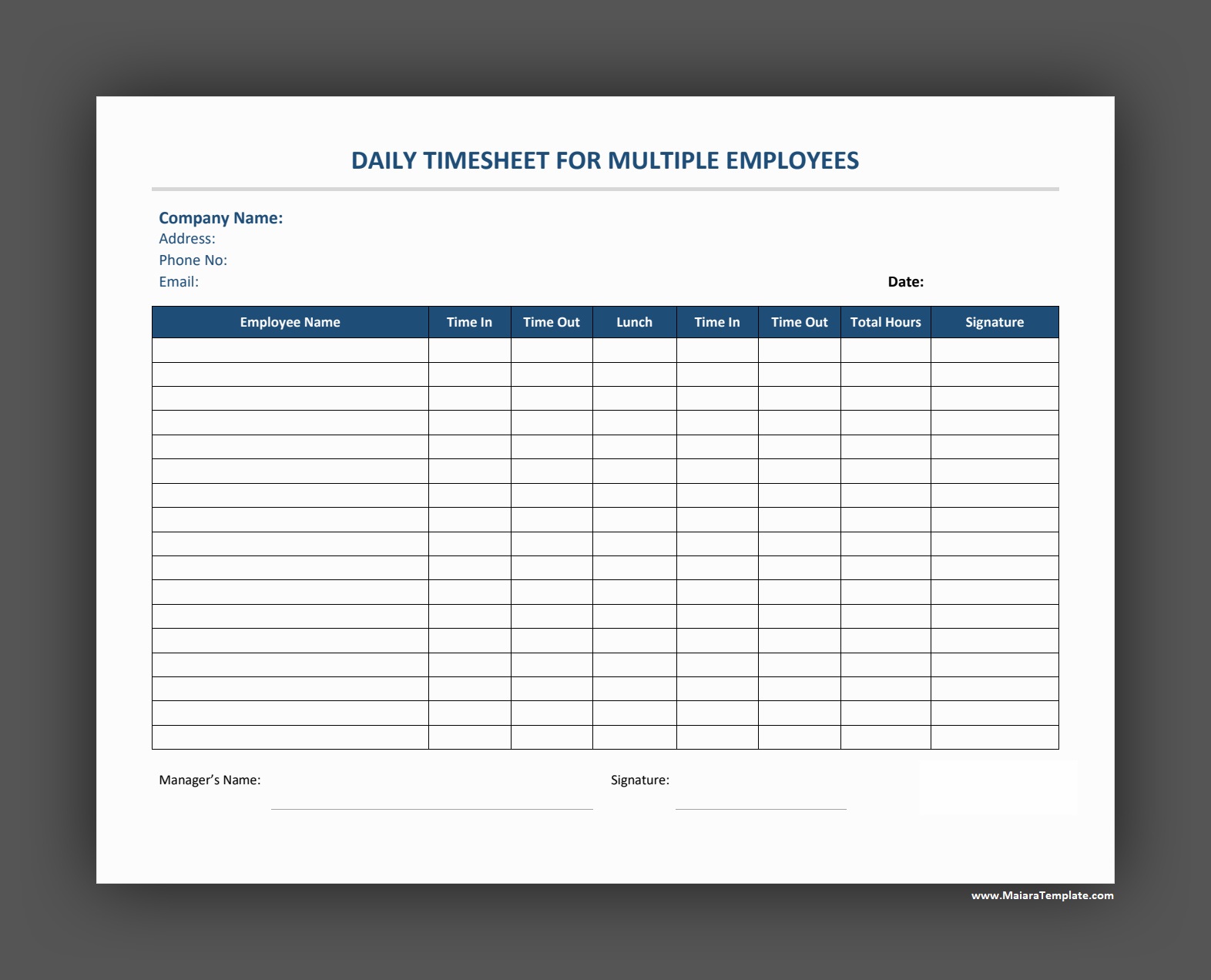 Daily Timesheet Template for Multiple Employees Daily Timesheet Template for Multiple Employees