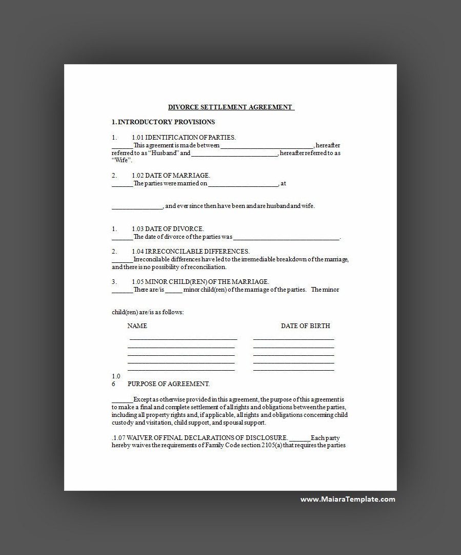 Divorce Agreement Template Divorce Agreement Template