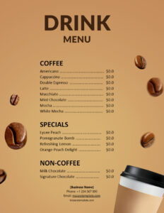 Free Printable Drink Menu Template (Word)