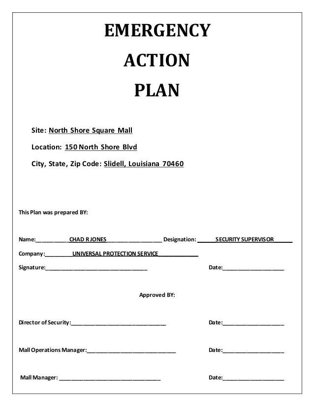 Emergency Action Plan Template Emergency Action Plan Template