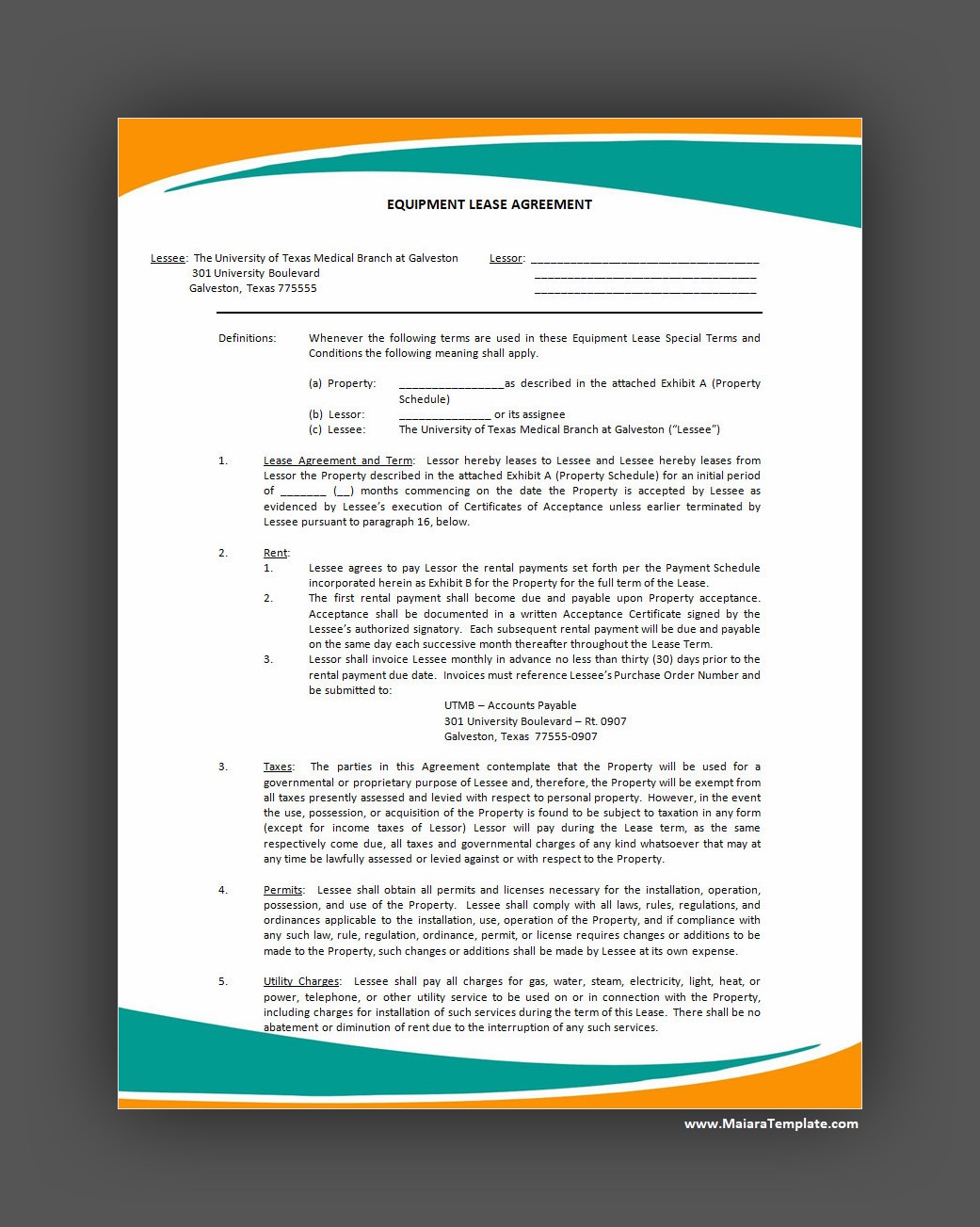 Equipment Lease Agreement Template Equipment Lease Agreement Template