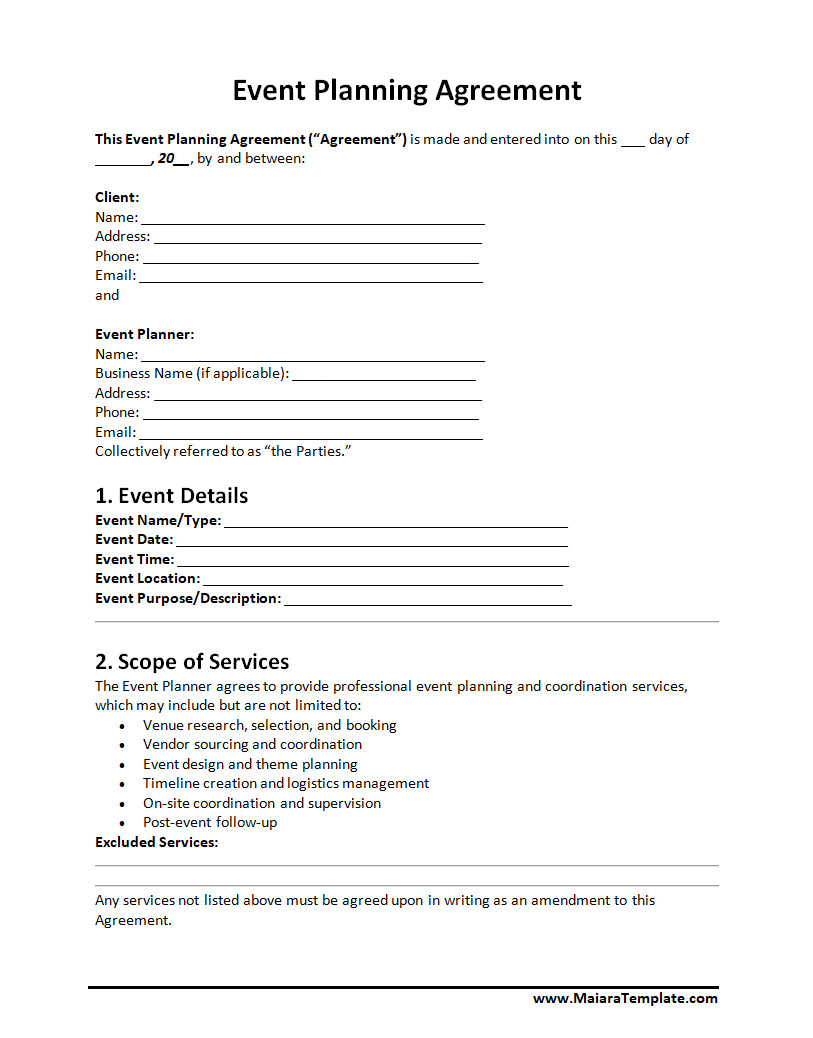 Event Planning Agreement Template Event Planning Agreement Template