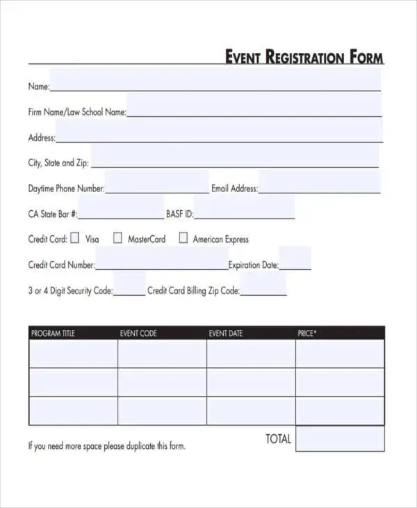 Simple Event Registration Form Word