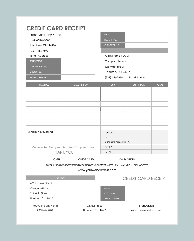Example Credit Card Receipt Template Example Credit Card Receipt Template
