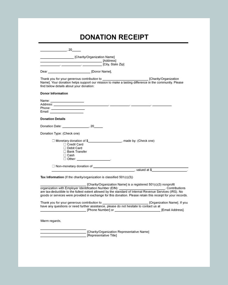 Example Donation Receipt Template Example Donation Receipt Template
