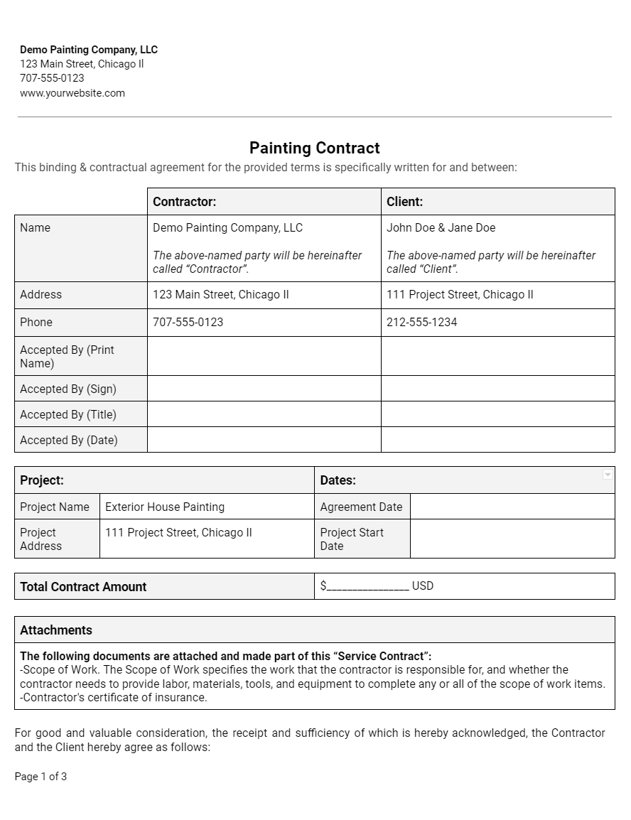 Example Painting Agreement Template Example Painting Agreement Template