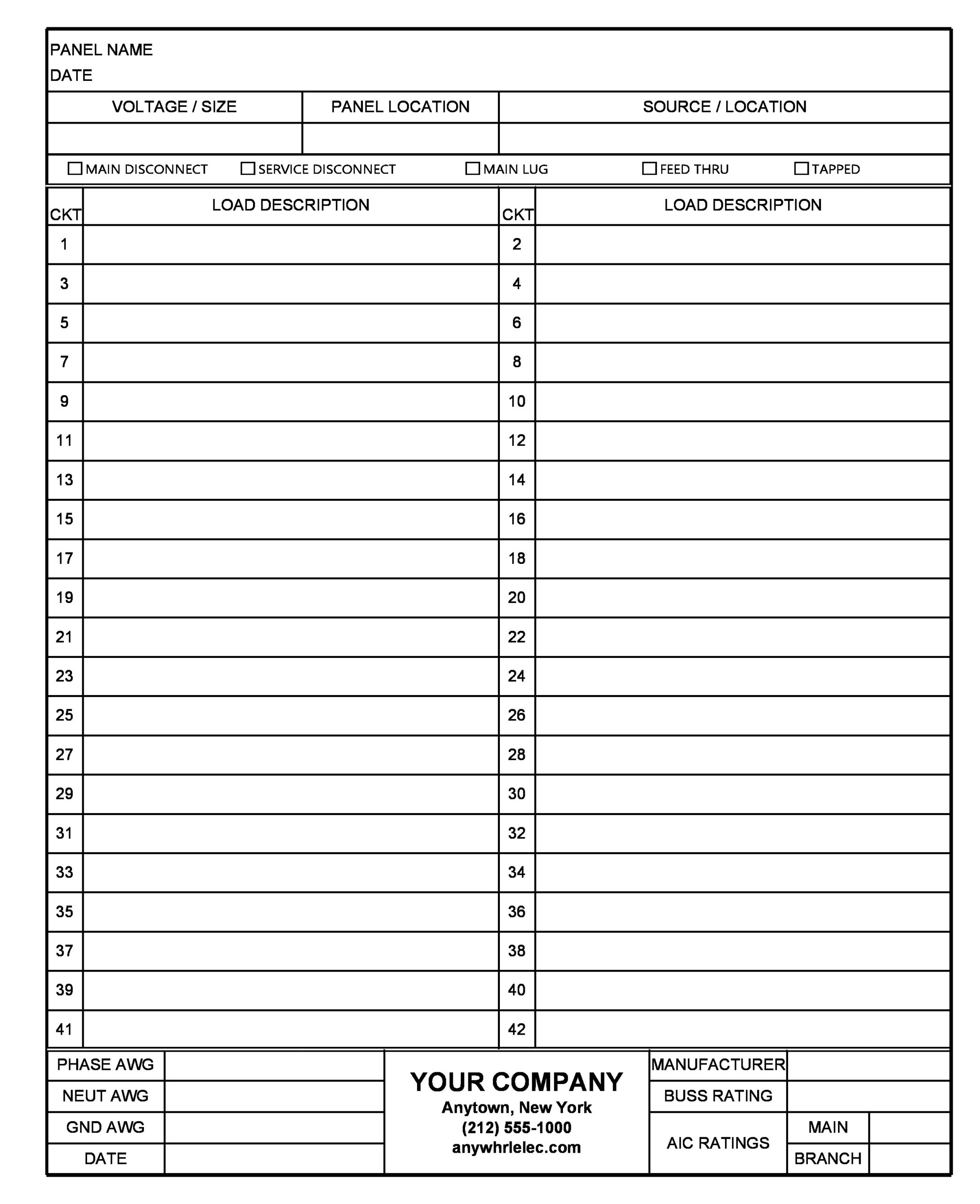 Example Panel Schedule Template Example Panel Schedule Template