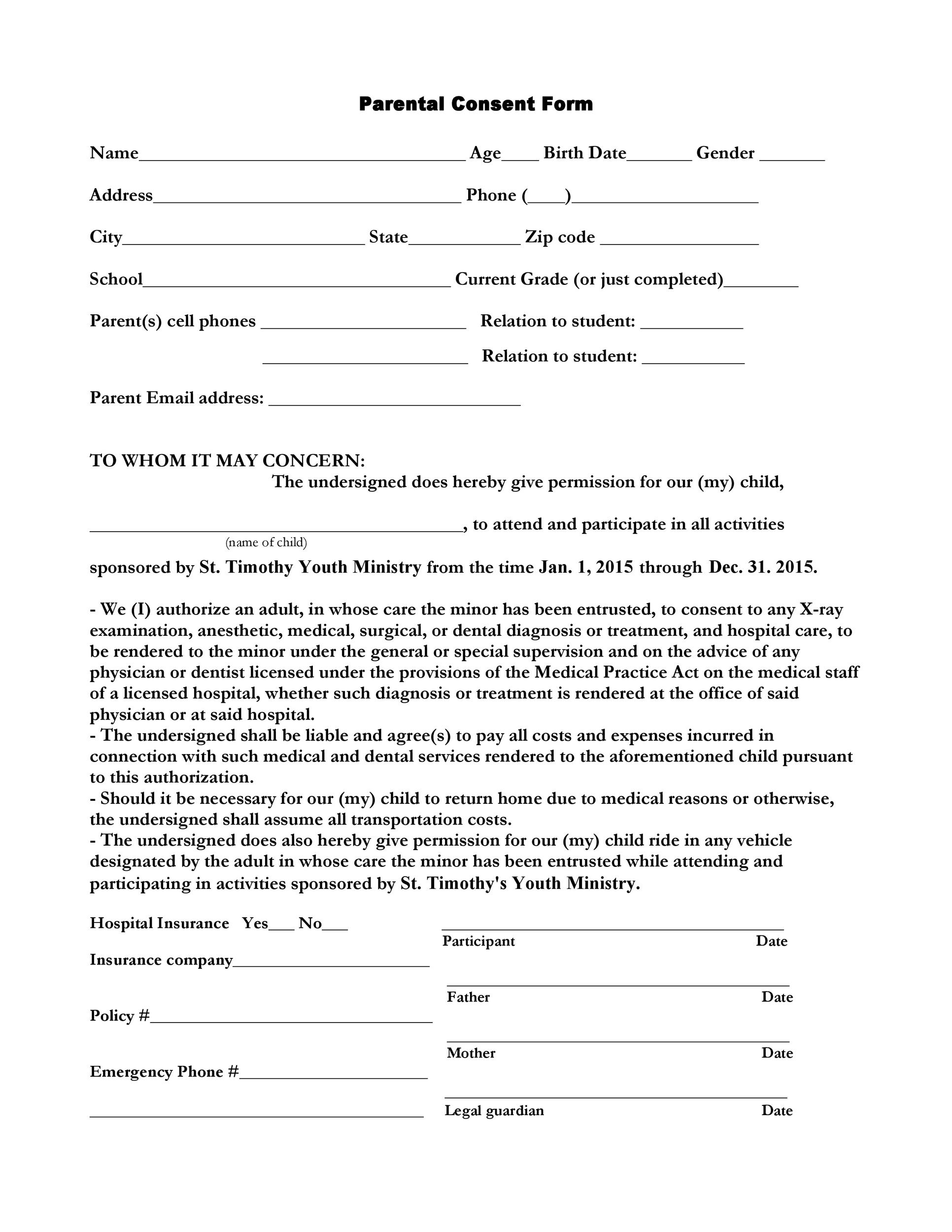 Example Parent Consent Form Example Parent Consent Form