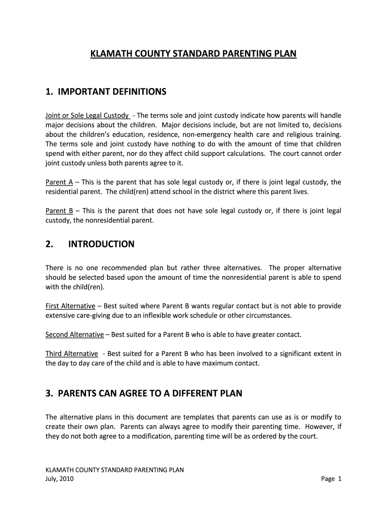 Example Parenting Agreement Template Example Parenting Agreement Template