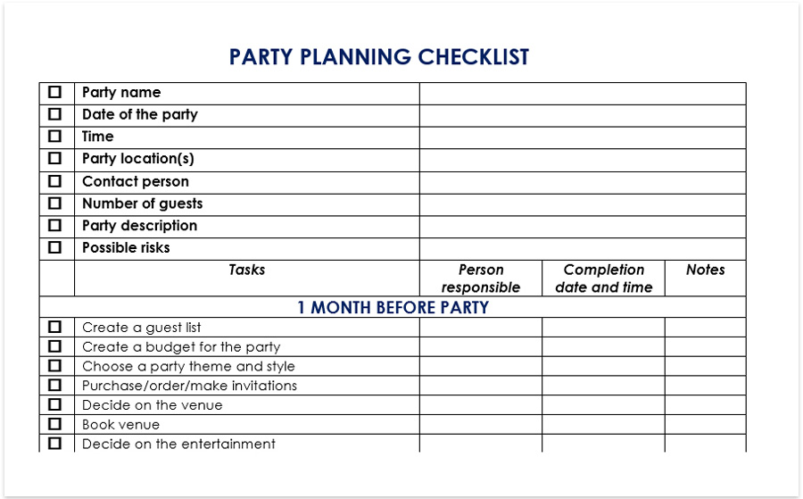 Example Party Planner Checklist Template Example Party Planner Checklist Template