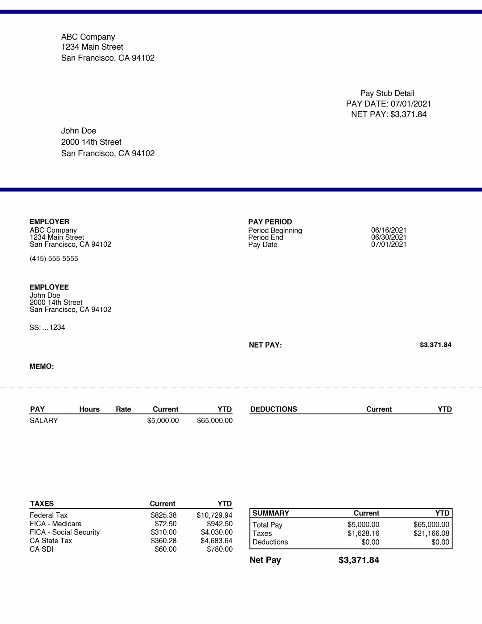 Example Pay Stub Template Example Pay Stub Template