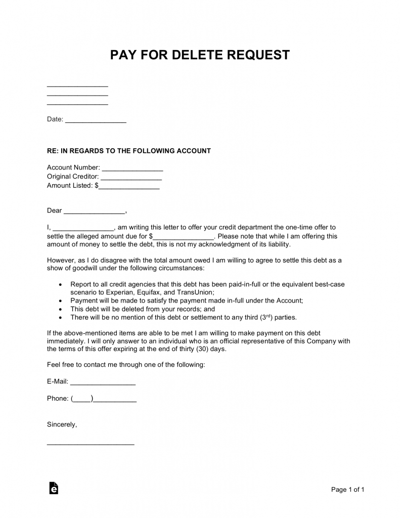 Example Pay-for-Delete Letter Template Example Pay-for-Delete Letter Template