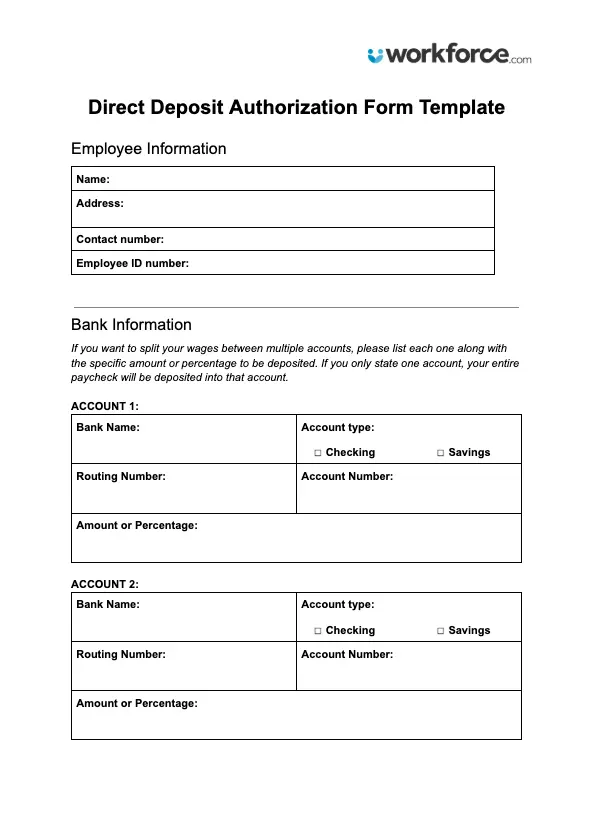 Example Payroll Direct Deposit Form Example Payroll Direct Deposit Form