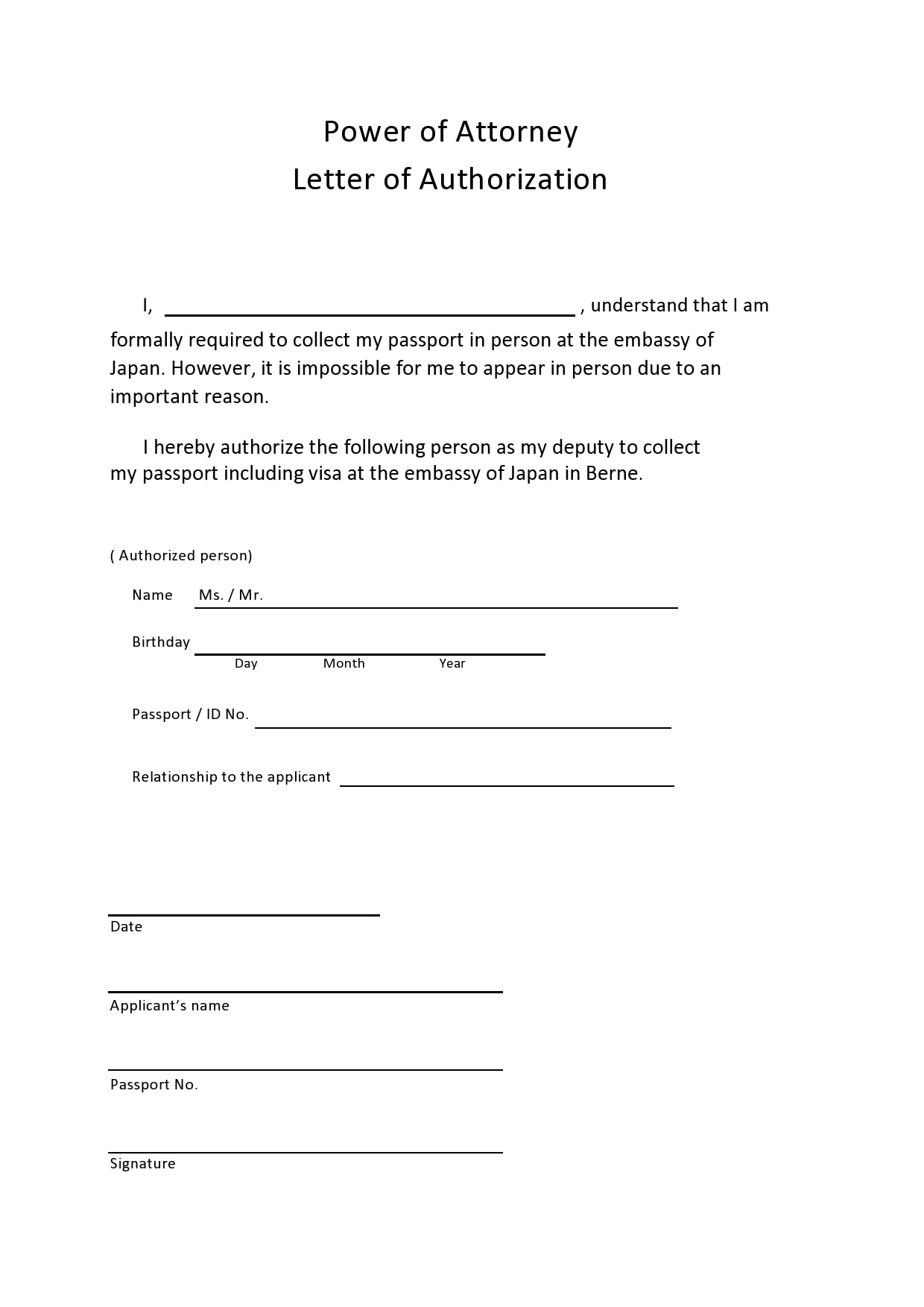 Example Power of Attorney Letter Template Example Power of Attorney Letter Template