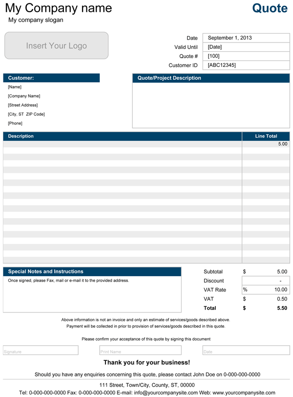 Example Price Quotation Template Example Price Quotation Template
