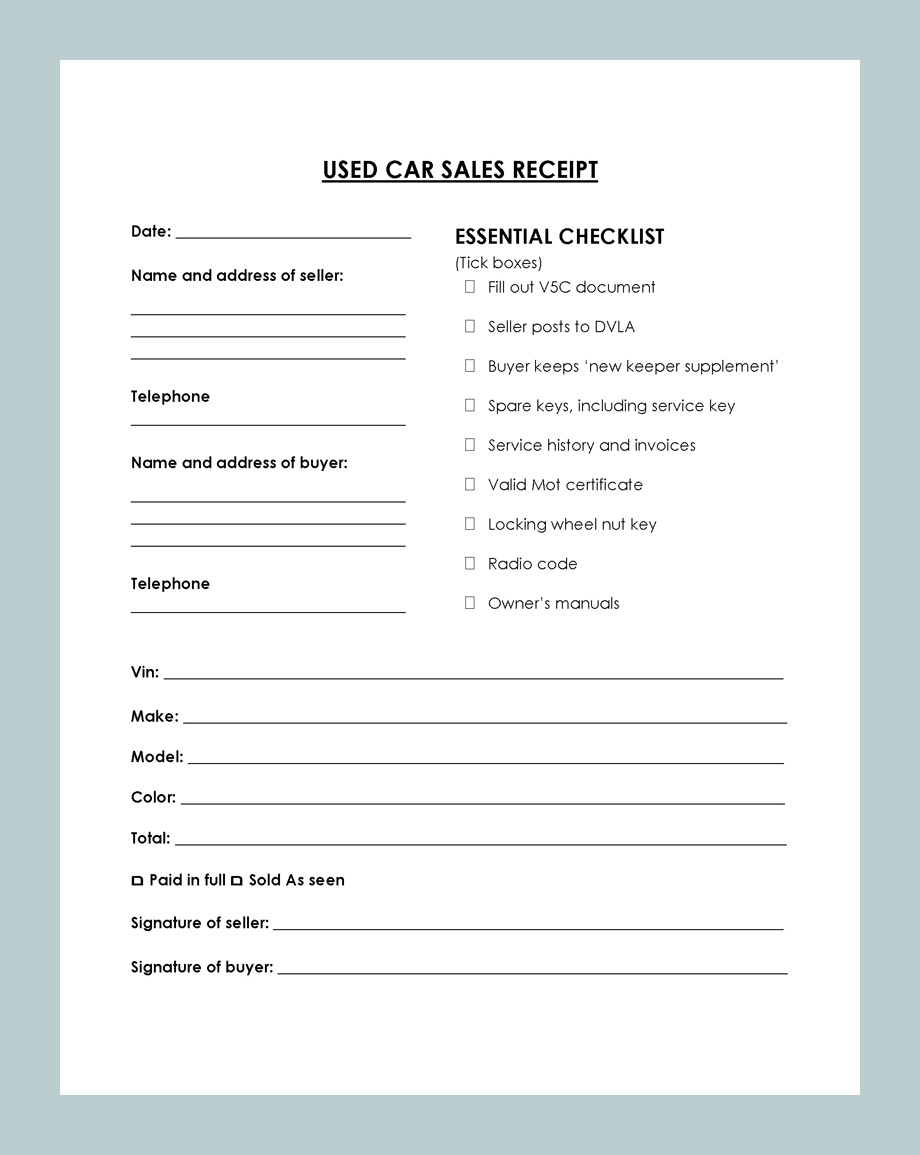 Example Private Car Sale Receipt Template Example Private Car Sale Receipt Template