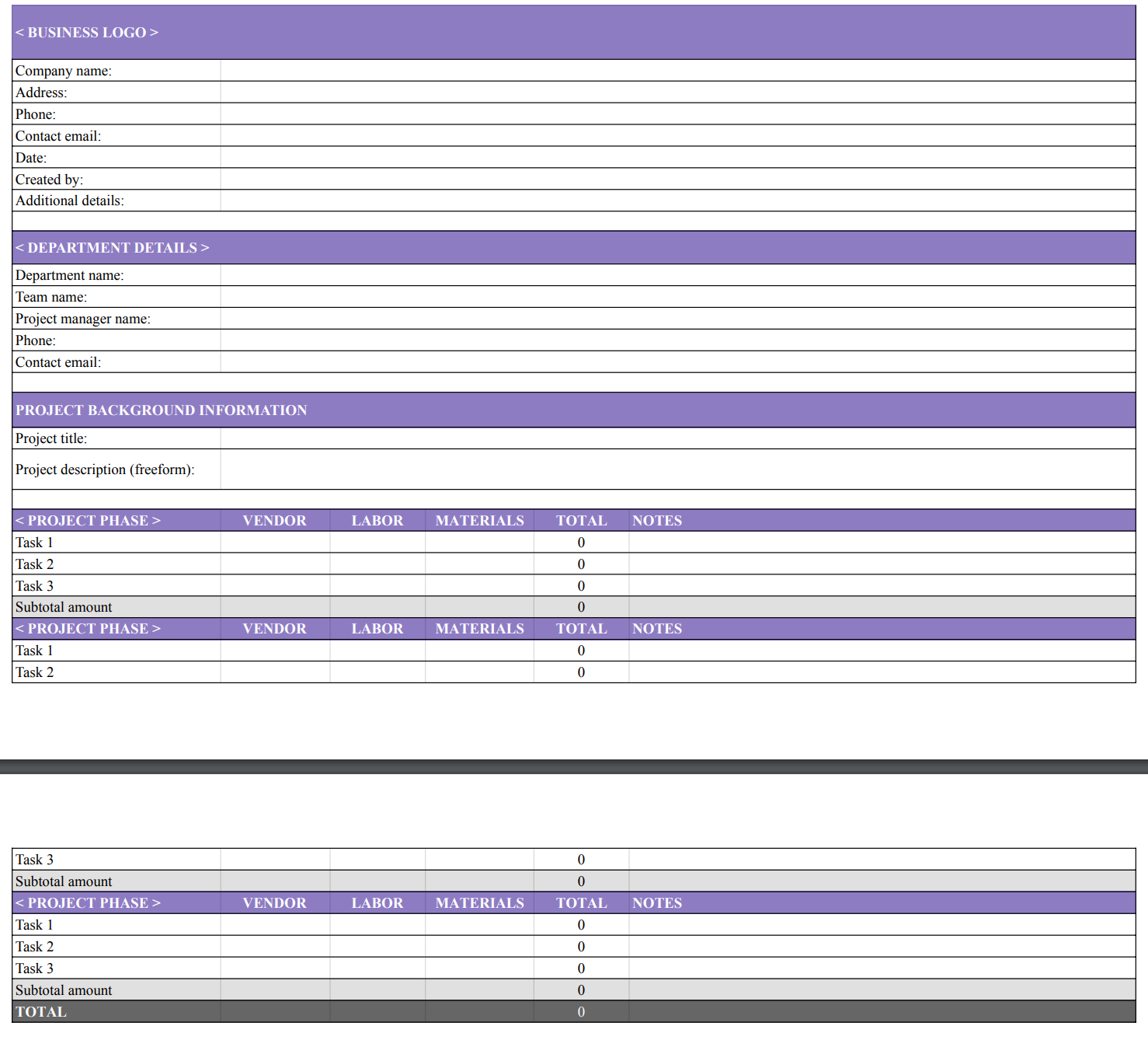 Example Project Estimate Template Example Project Estimate Template