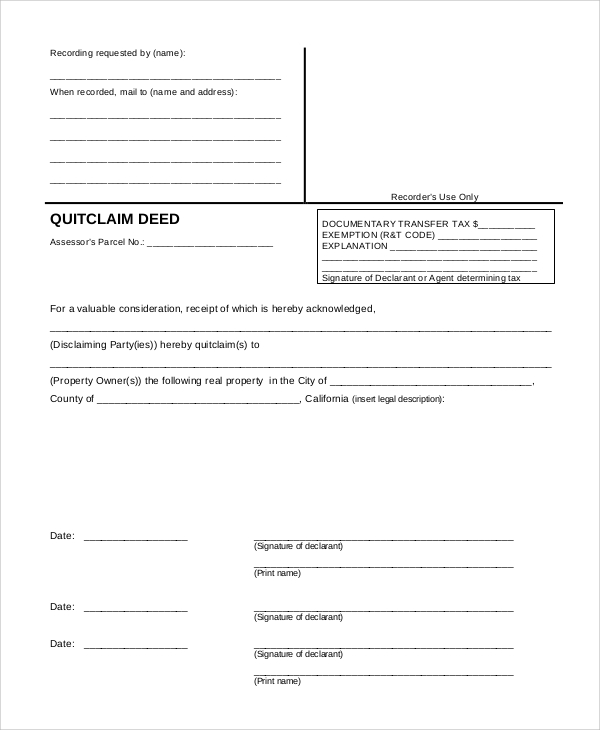 Example Quit-Claim Deed Form Example Quit-Claim Deed Form