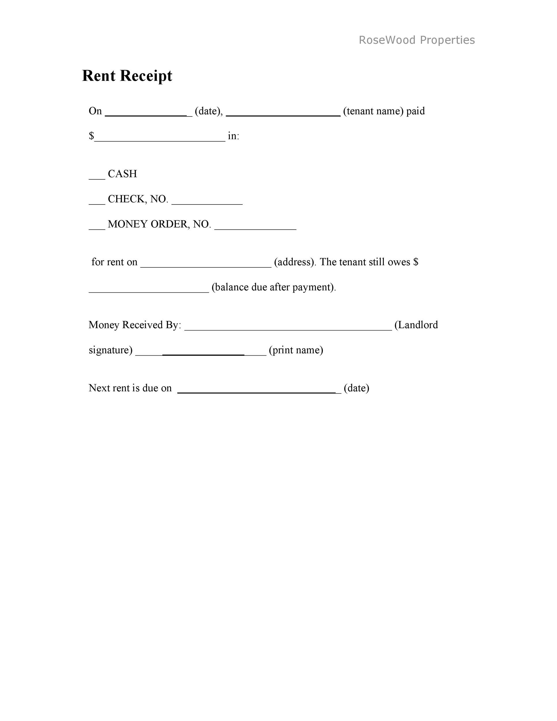Example Rent Receipt Template Example Rent Receipt Template