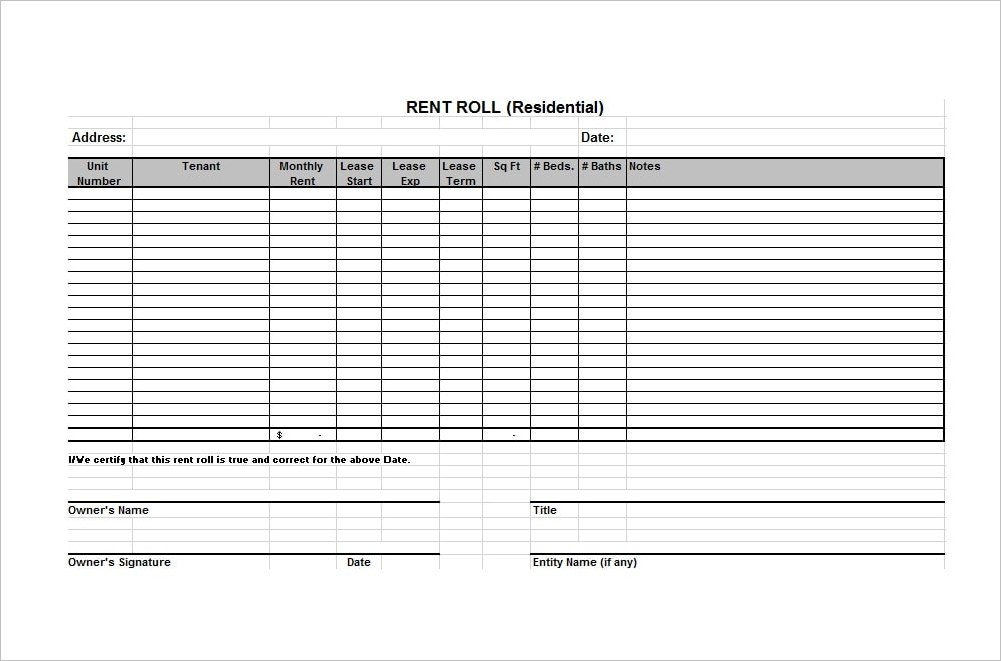 Example Rent Roll Template Example Rent Roll Template