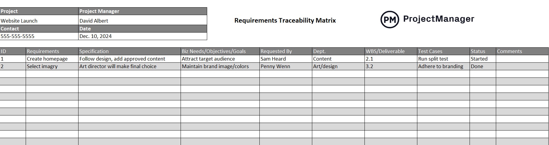 Example Requirement Traceability Matrix Template Example Requirement Traceability Matrix Template