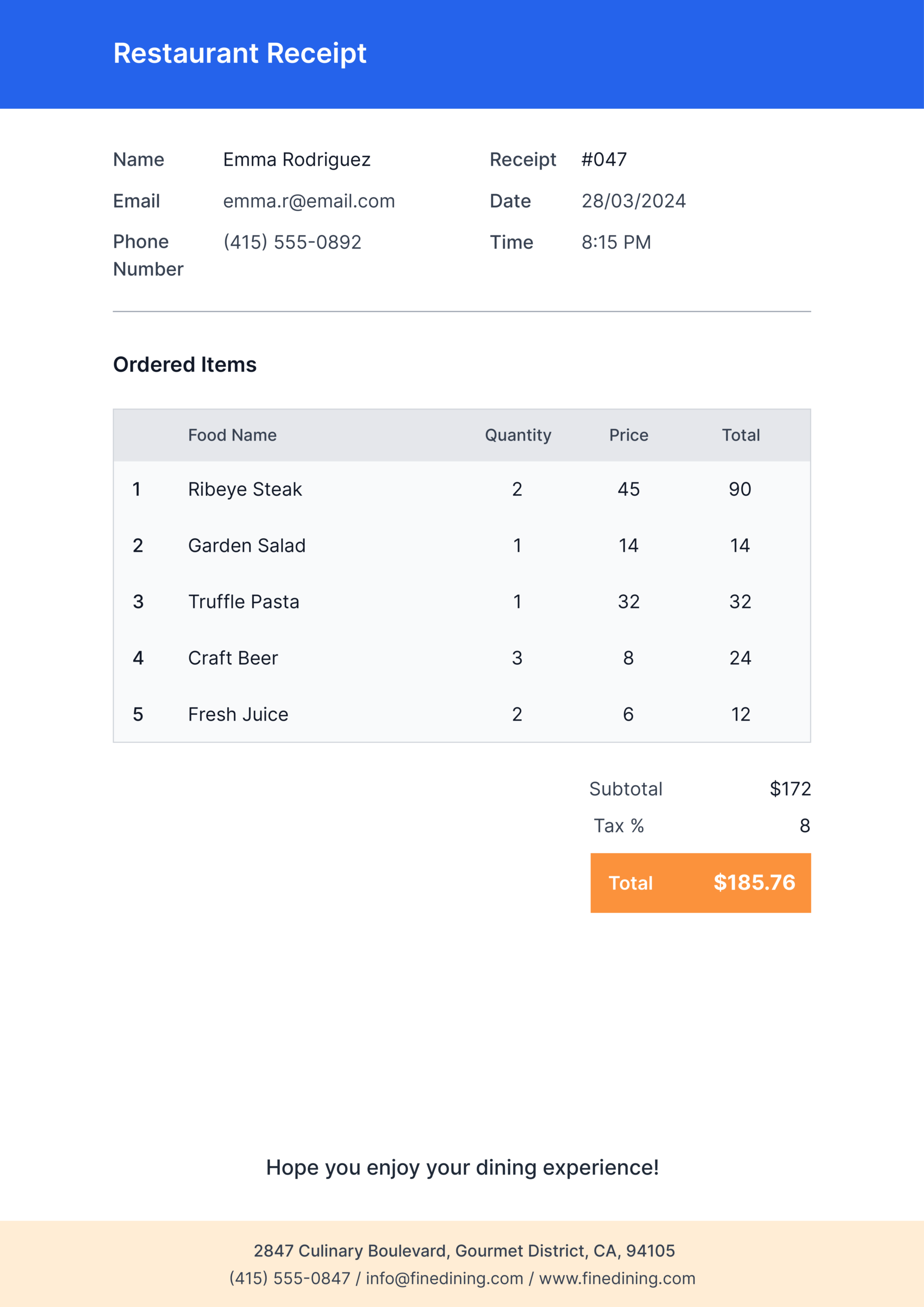 Example Restaurant Receipt Template Example Restaurant Receipt Template