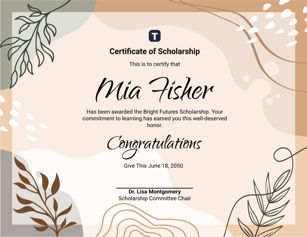 Example Scholarship Certificate Template Example Scholarship Certificate Template