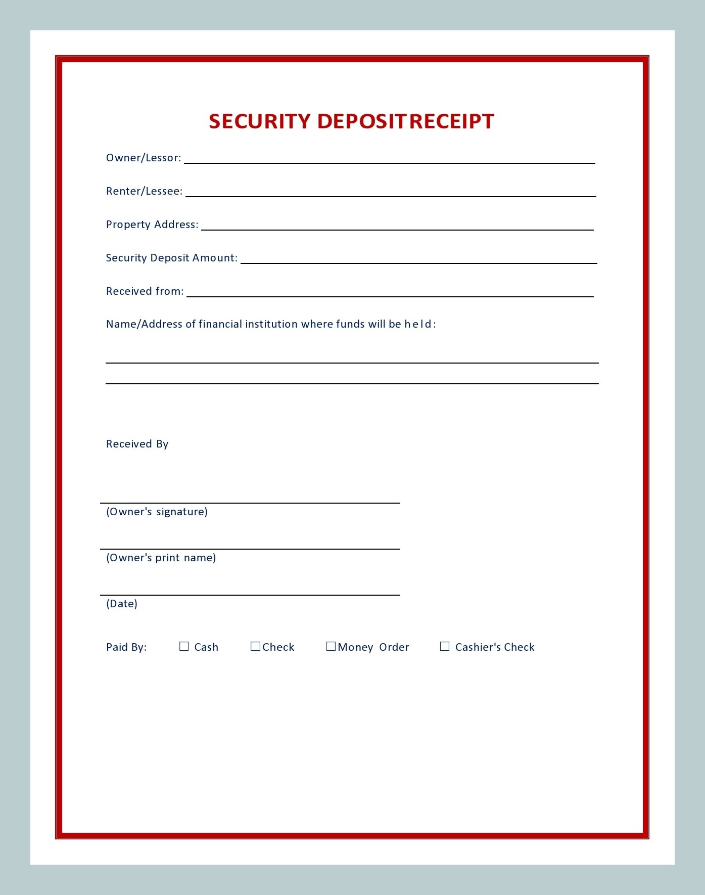 Example Security Deposit Receipt Template Example Security Deposit Receipt Template