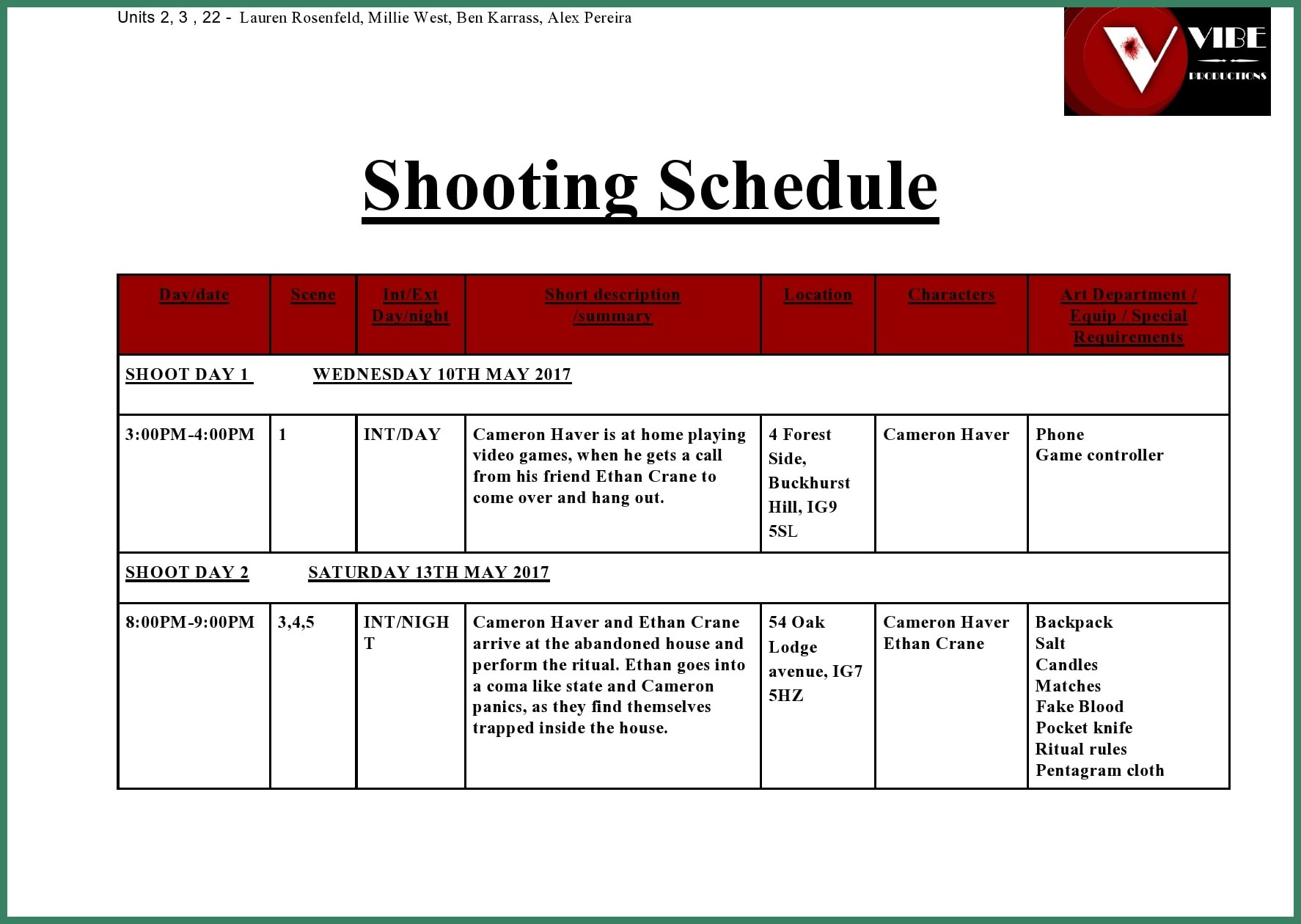 Example Shooting Schedule Template Example Shooting Schedule Template