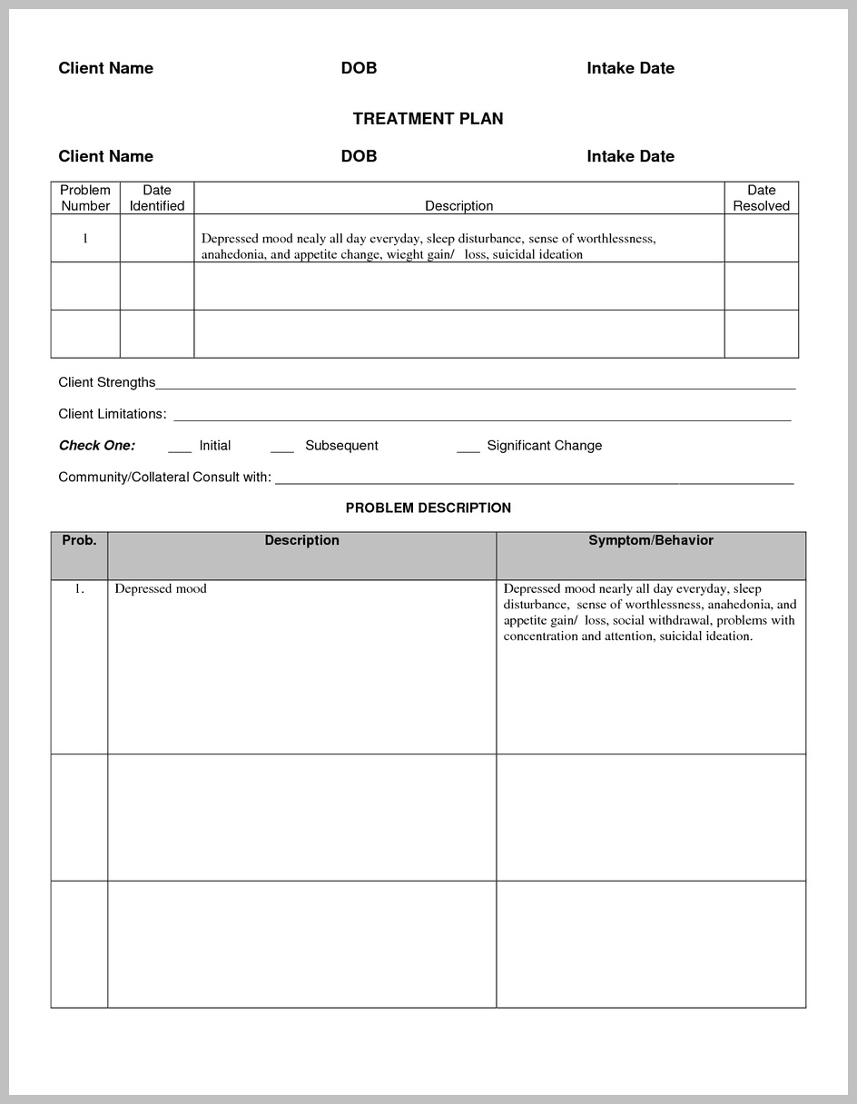 Example Treatment Plan Template Example Treatment Plan Template