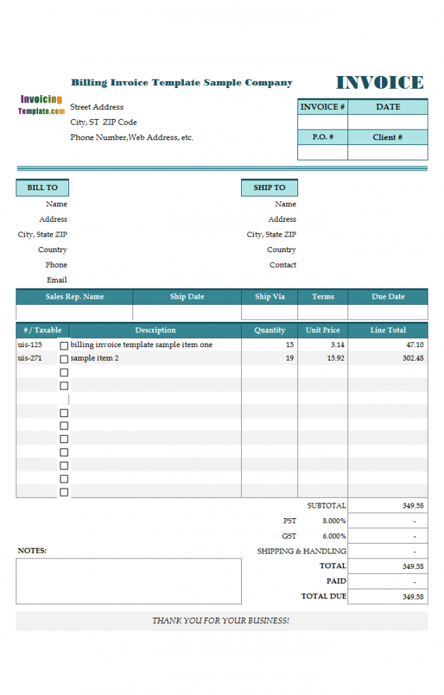 Example of Itemized Invoice Template