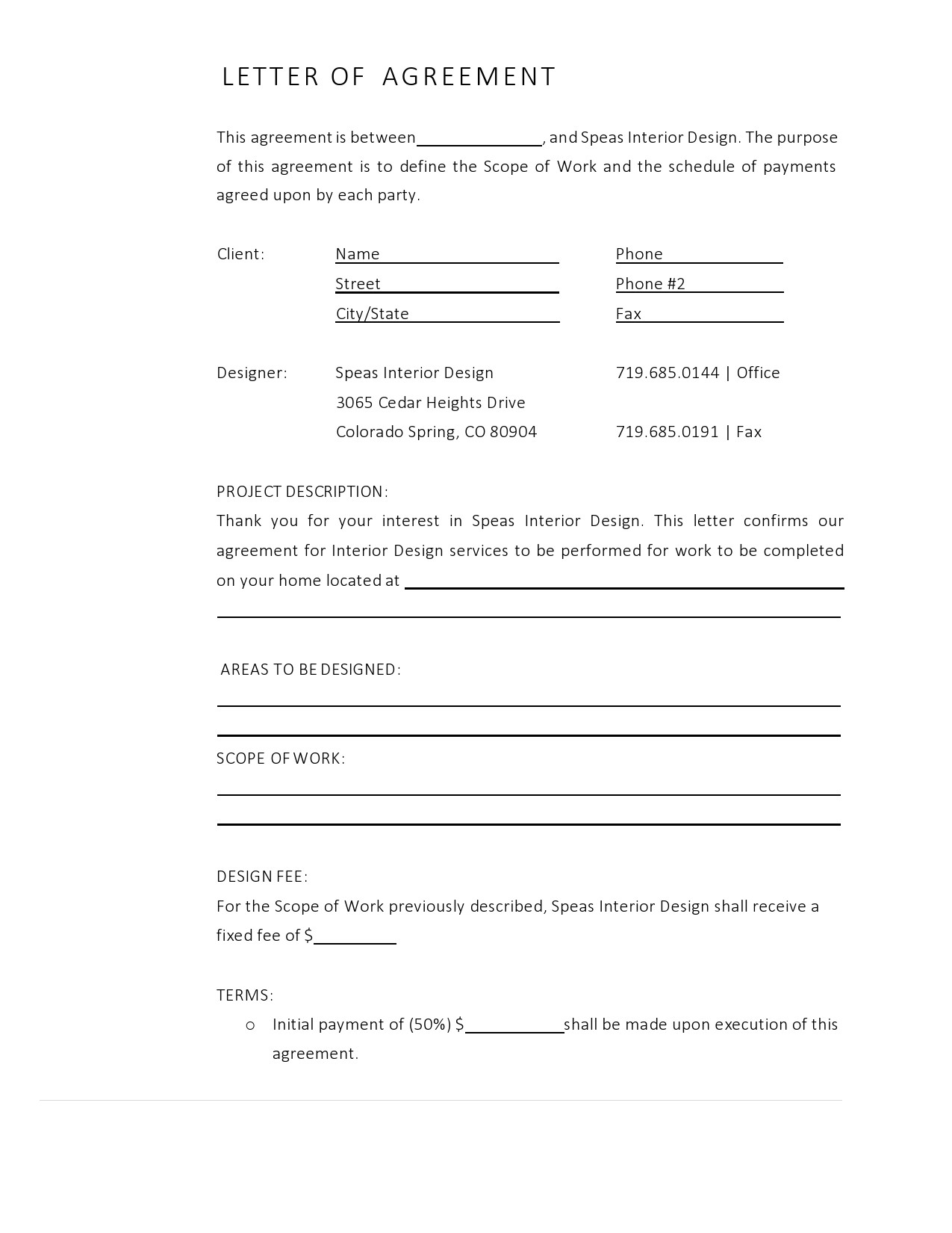 Example of Letter of Agreement Template Example of Letter of Agreement Template