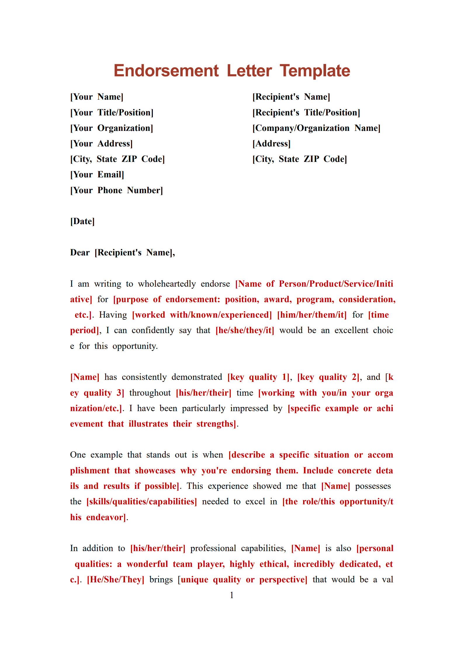 Example of Letter of Endorsement Template Example of Letter of Endorsement Template