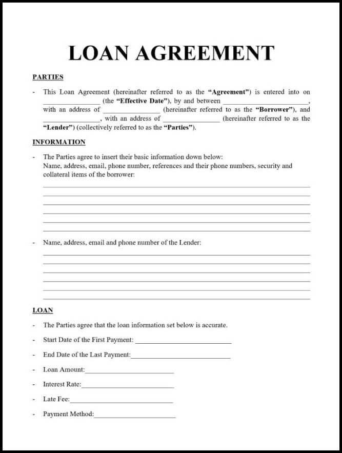 Example of Loan Contract Agreement Template