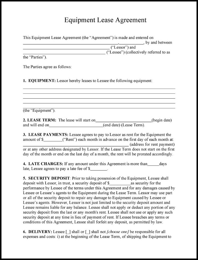 Example of Machine Lease Agreement Template