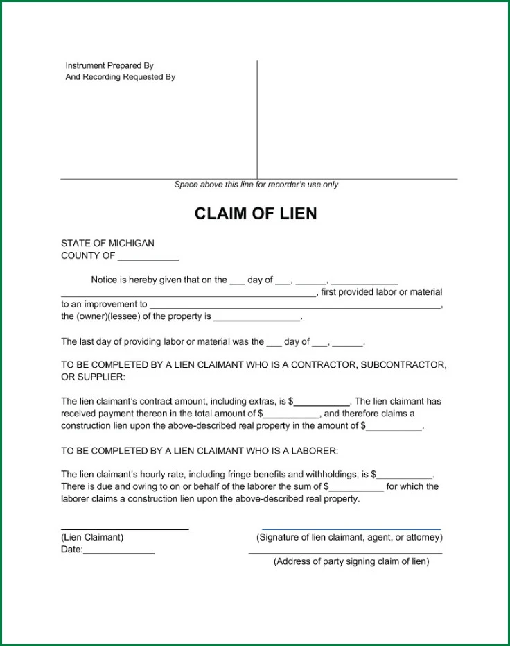Example of Mechanics Lien Form