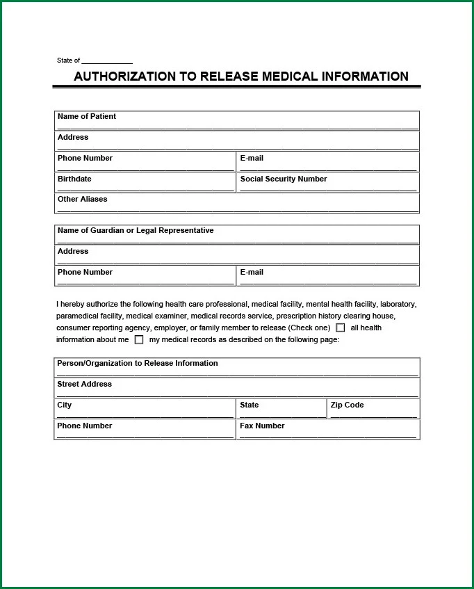 Example of Medical Records Release Form