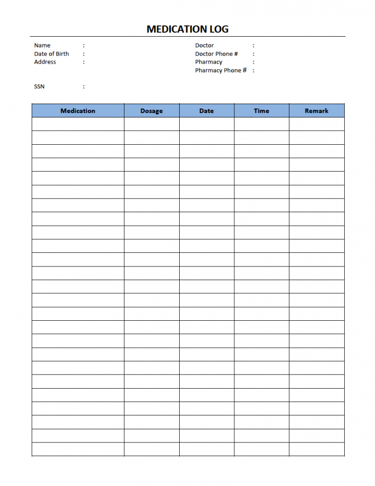 Example of Medication Schedule Template